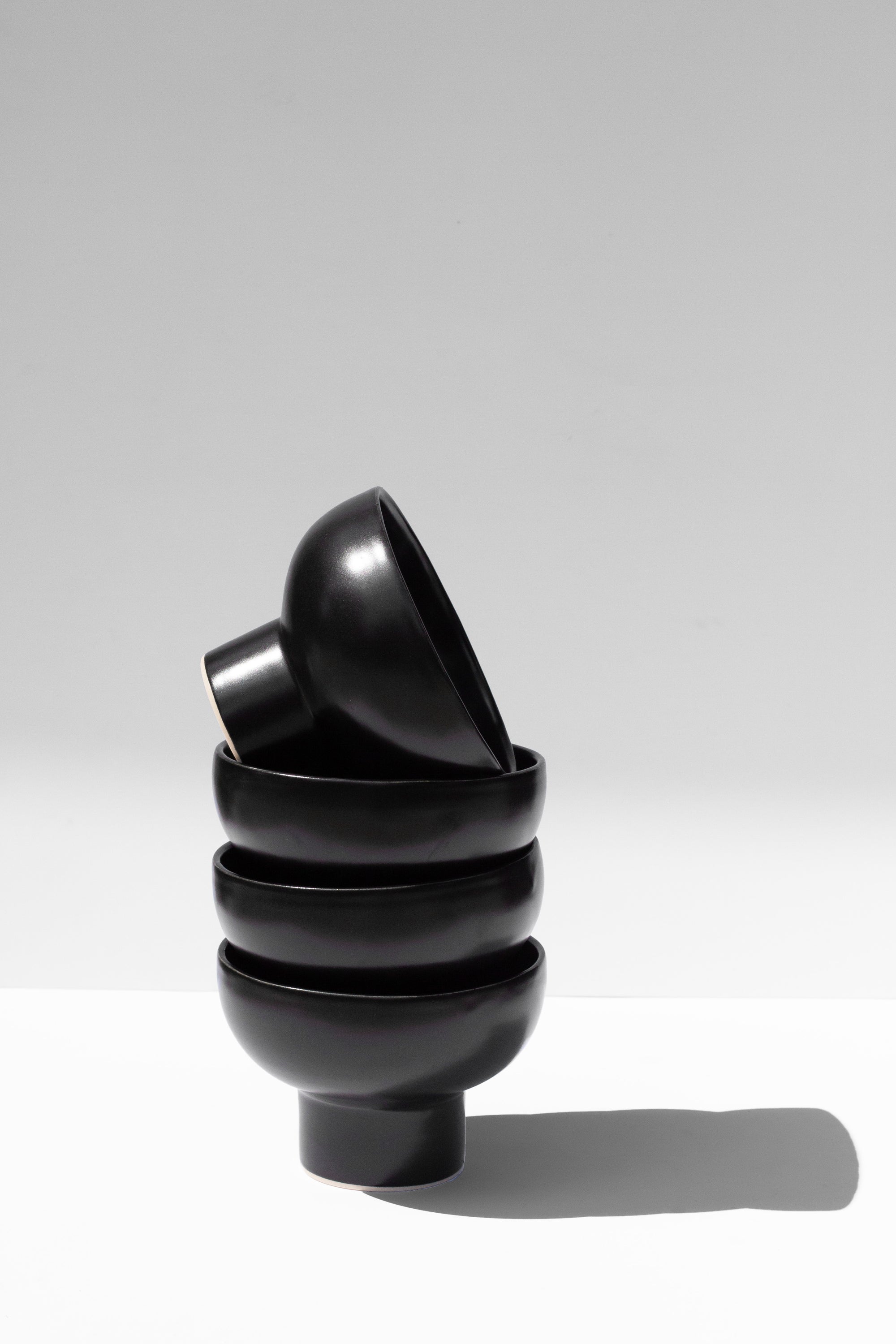 Handmade Black stemless cocktail glasses with wide rim and pedestal base