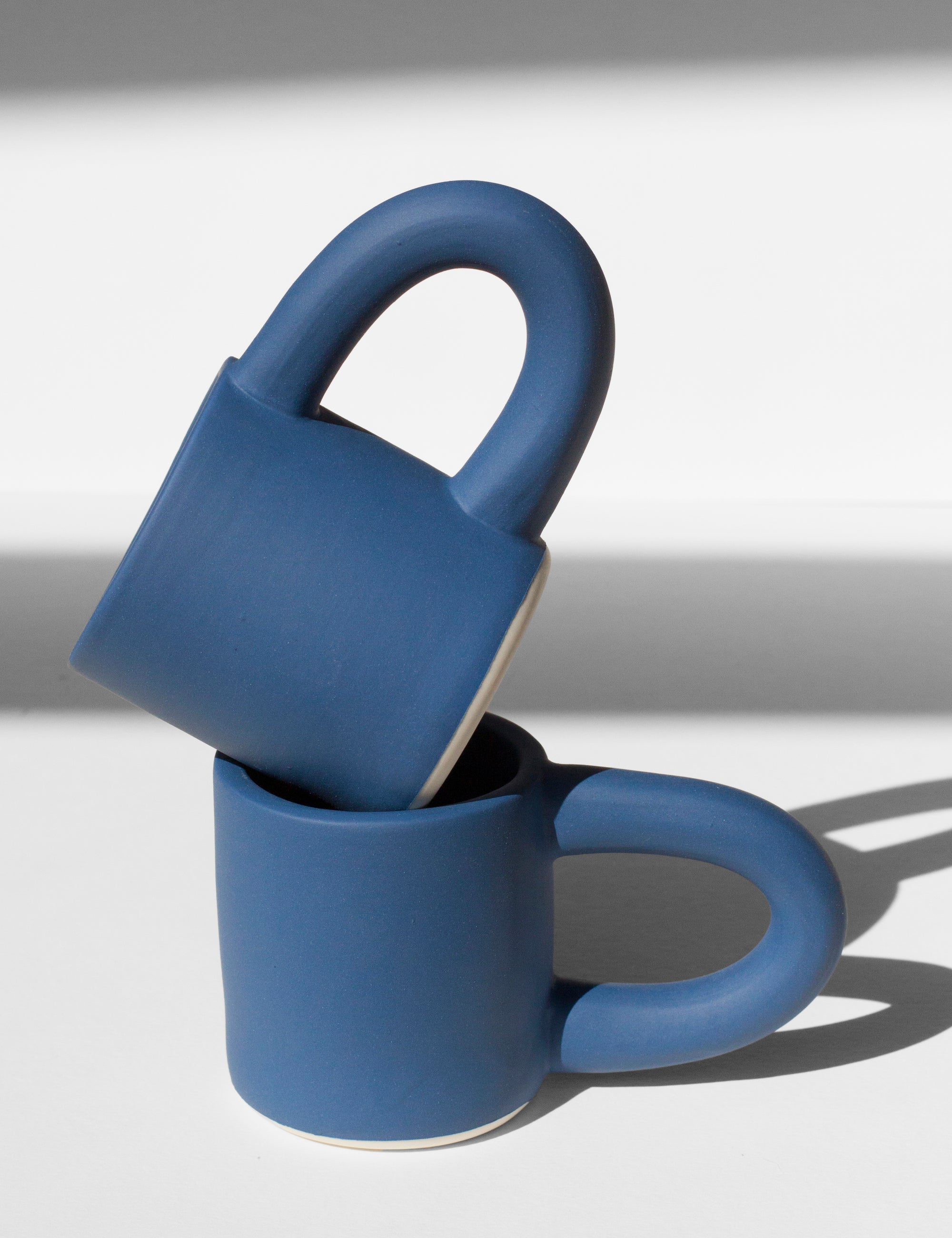 Handmade cobalt blue mug with thick handle