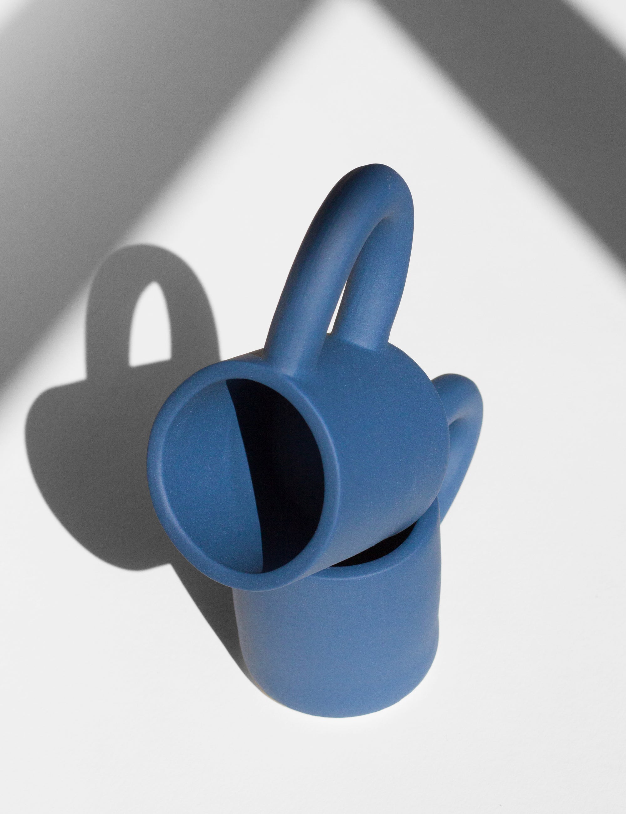 Handmade cobalt blue mug with thick handle