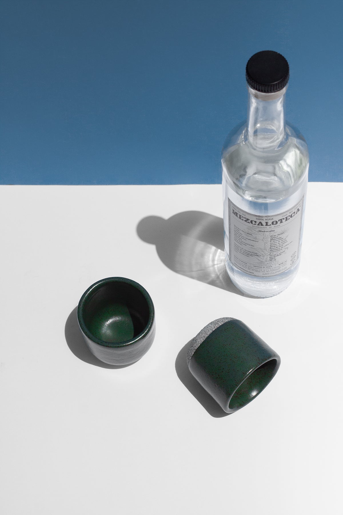 Handmade Small green cups for sipping espresso or spirits with speckled finish