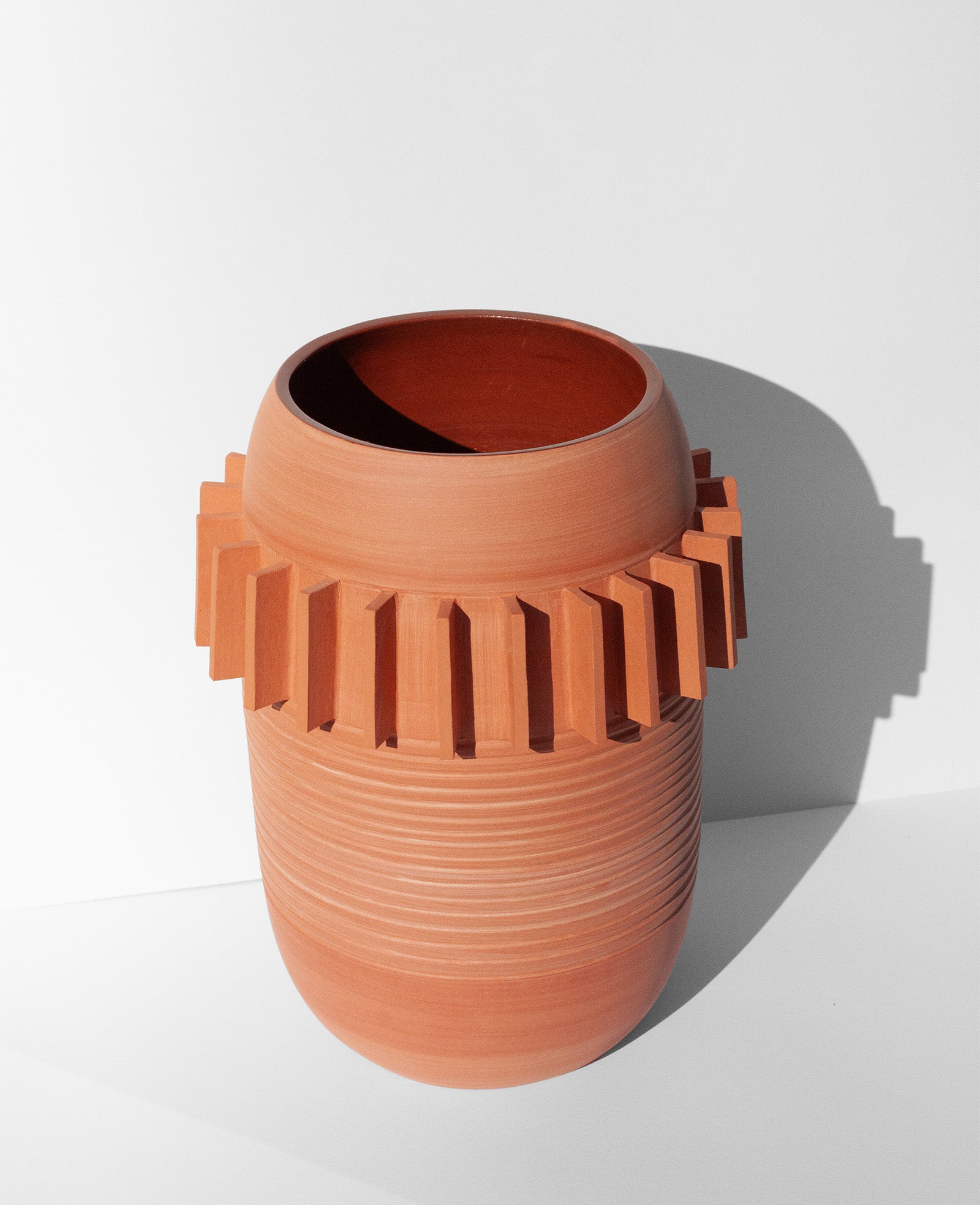 Handmade Large terra cotta planter with flange design around the outside
