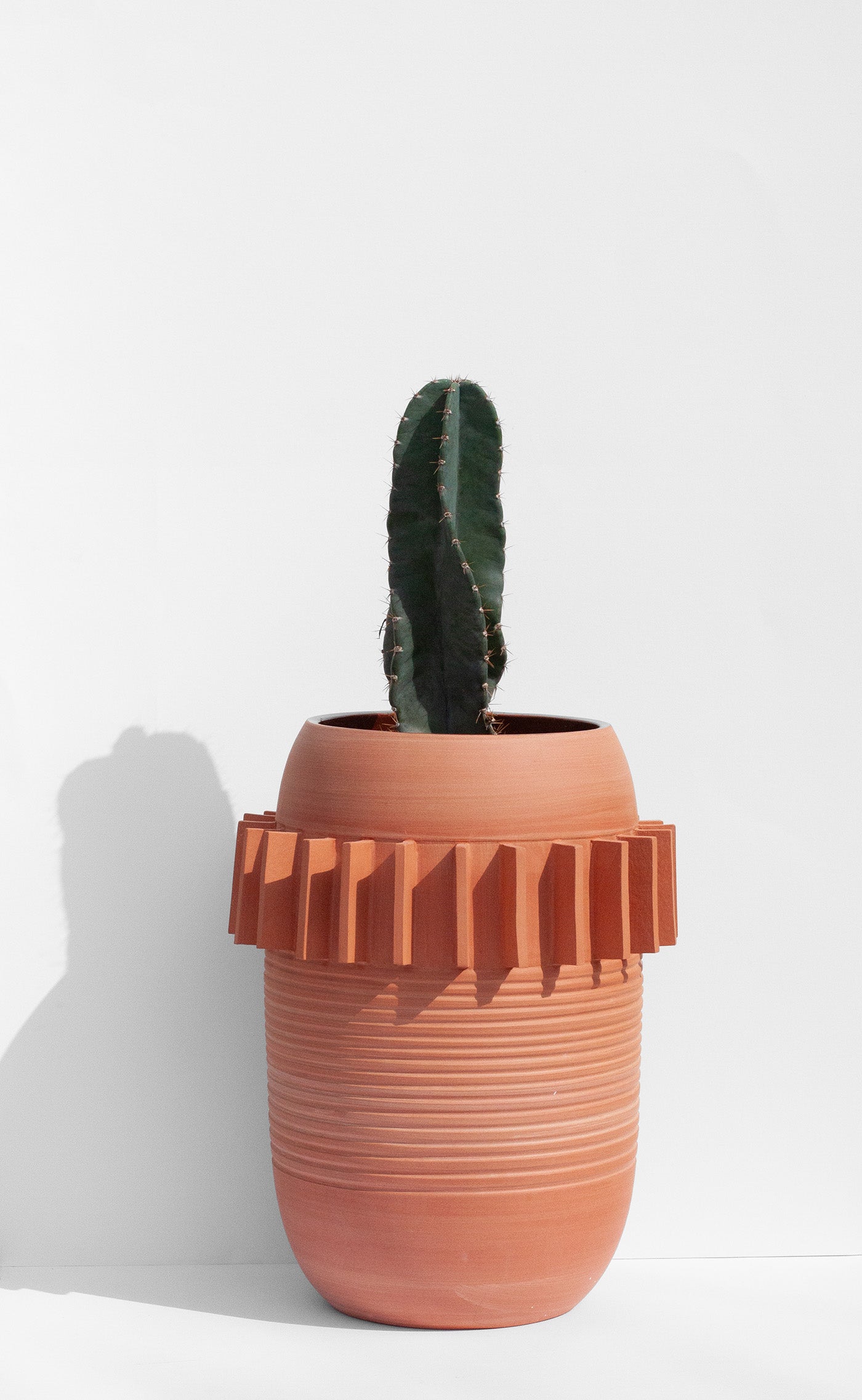 Handmade Large terra cotta planter with flange design around the outside