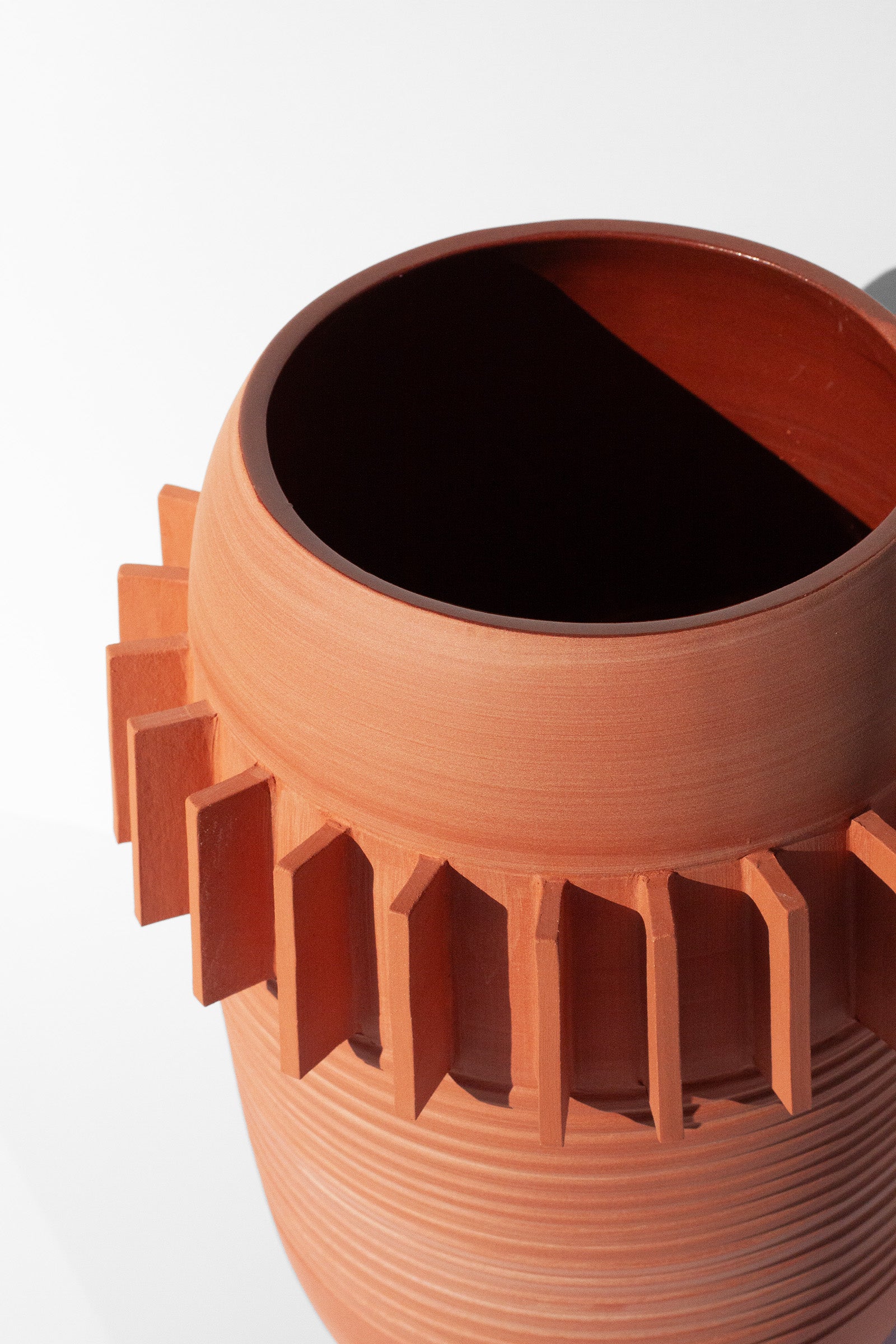 Handmade Large terra cotta planter with flange design around the outside