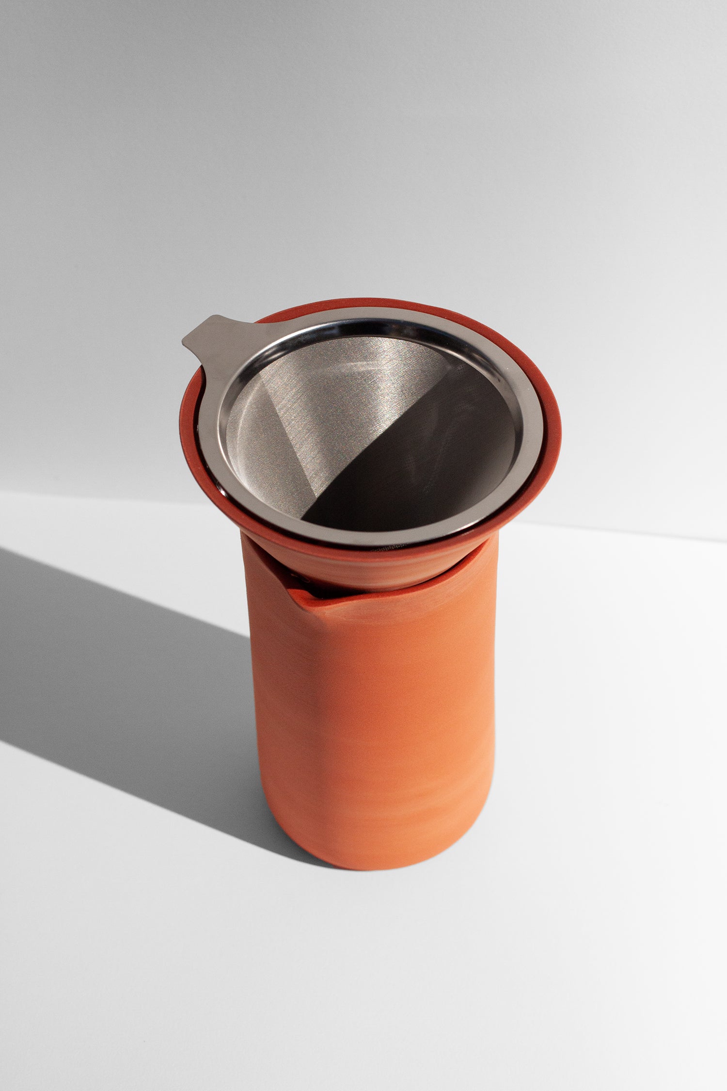 Handmade Terra cotta coffee pour over with stainless steel filter