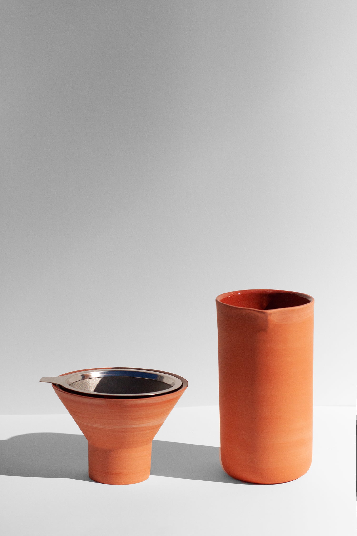 Handmade Terra cotta coffee pour over with stainless steel filter