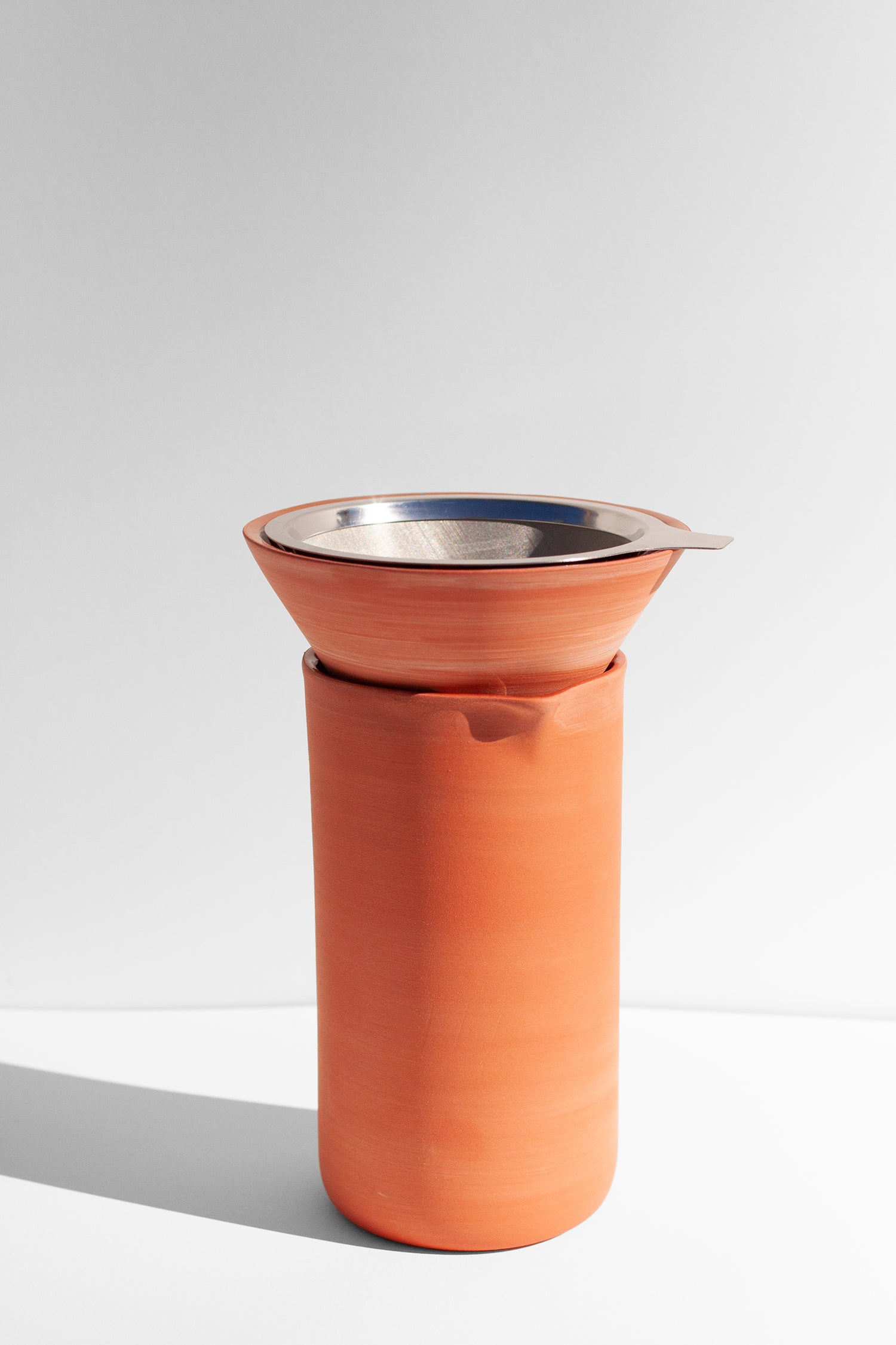 Handmade Terra cotta coffee pour over with stainless steel filter