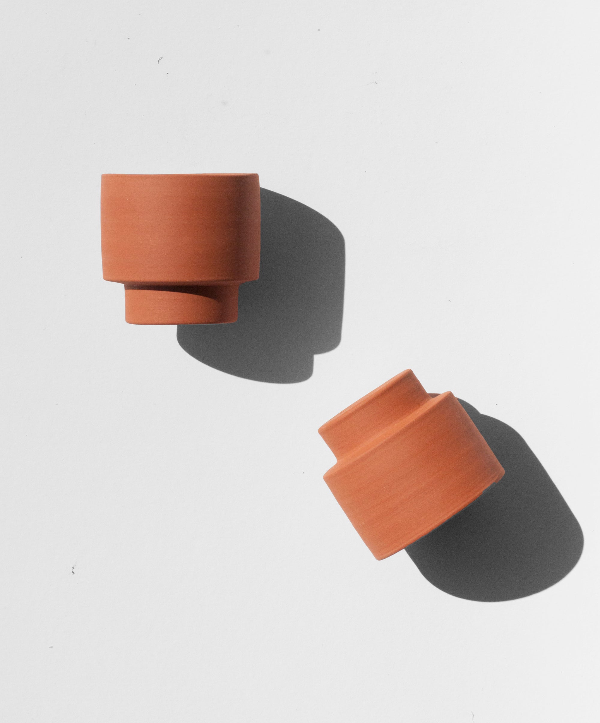 Handmade Small terra cotta cup for espresso or spirits, stackable.