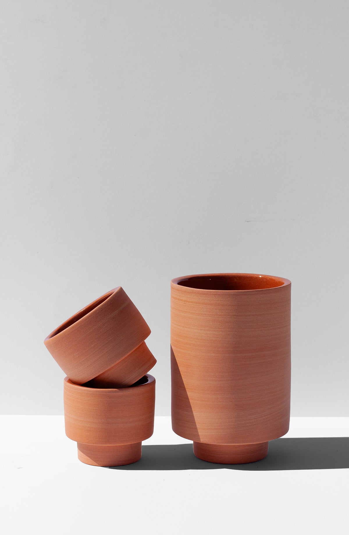 Handmade Small terra cotta cup for espresso or spirits, stackable.