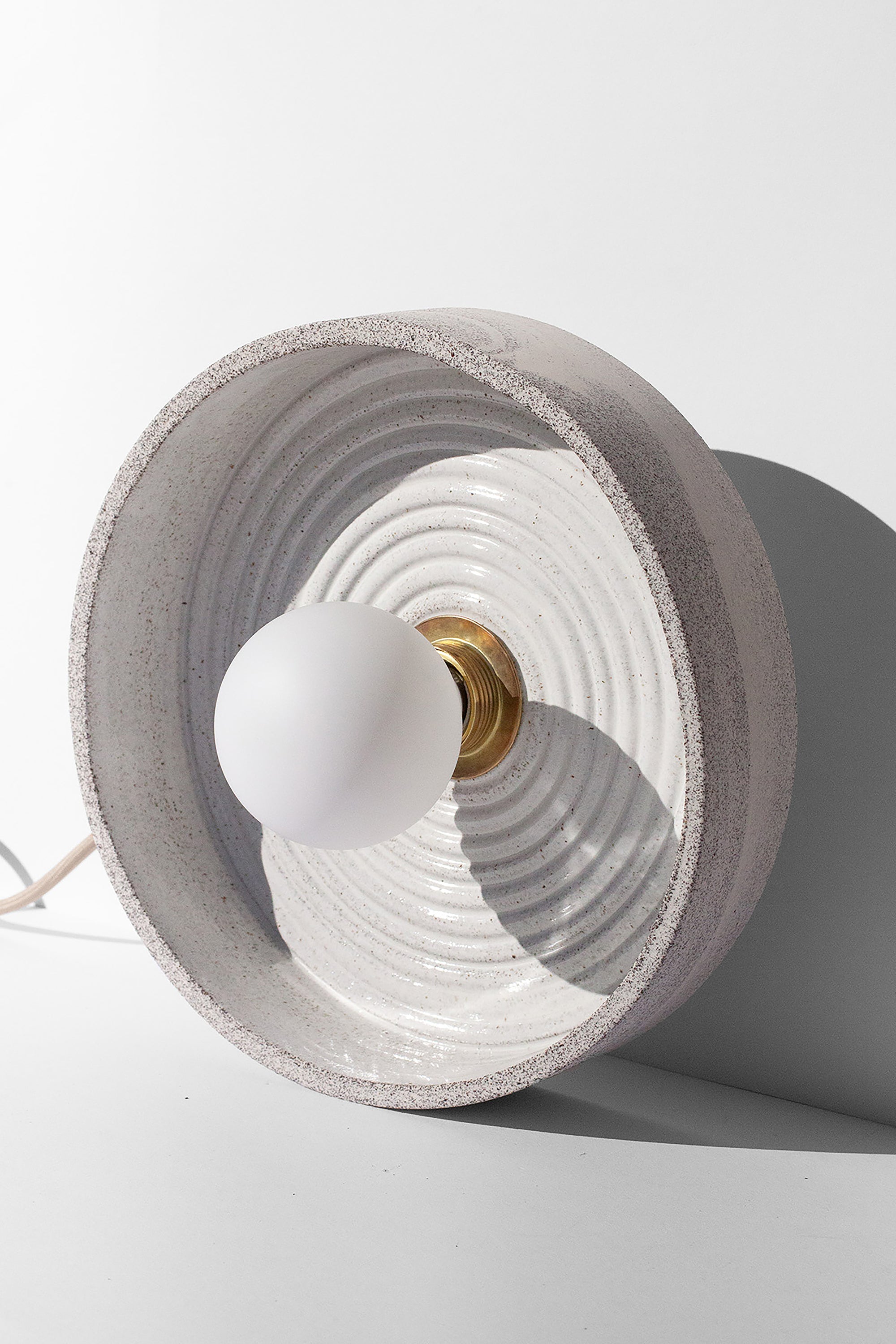 Handmade White pendant light with concentric circle design and speckled finish